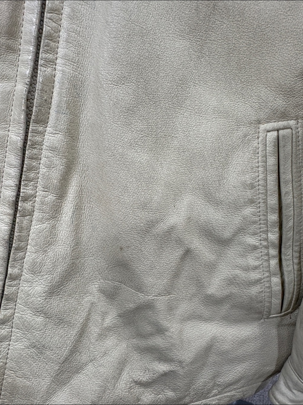 Cream Leather Zip Jacket - Picture 4 of 5